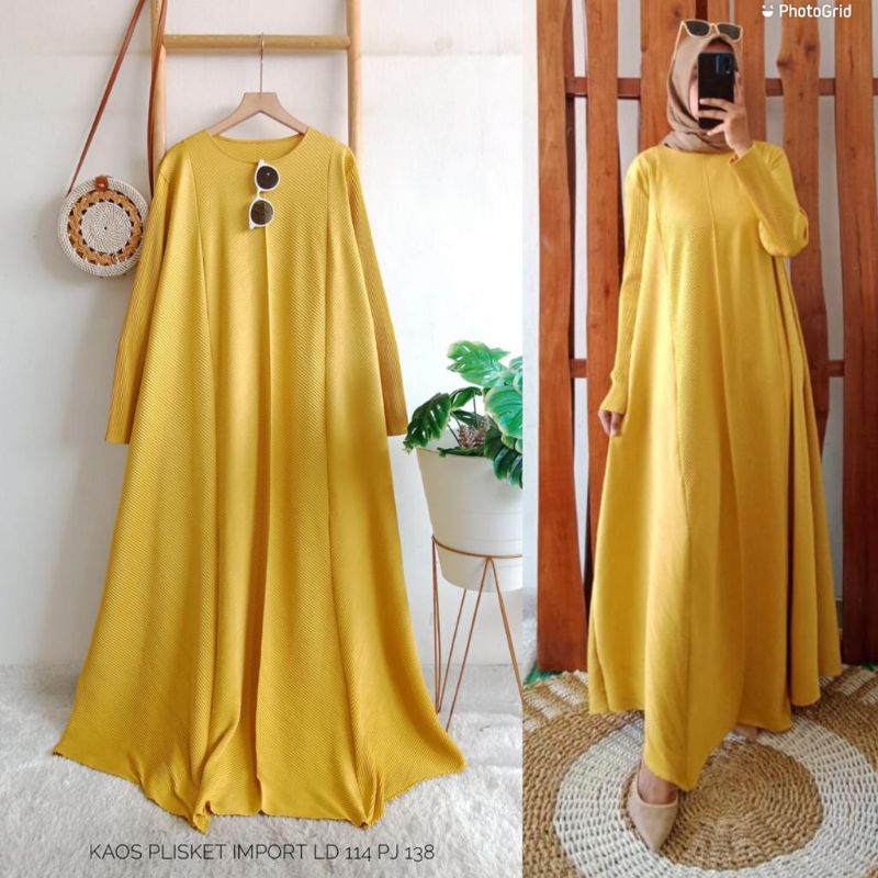 DRESS KAOS PLISKET IMPORT - DRESS WANITA LD 114 - DRESS WANITA FASHION KEKINIAN - GAMIS WANITA PLISK