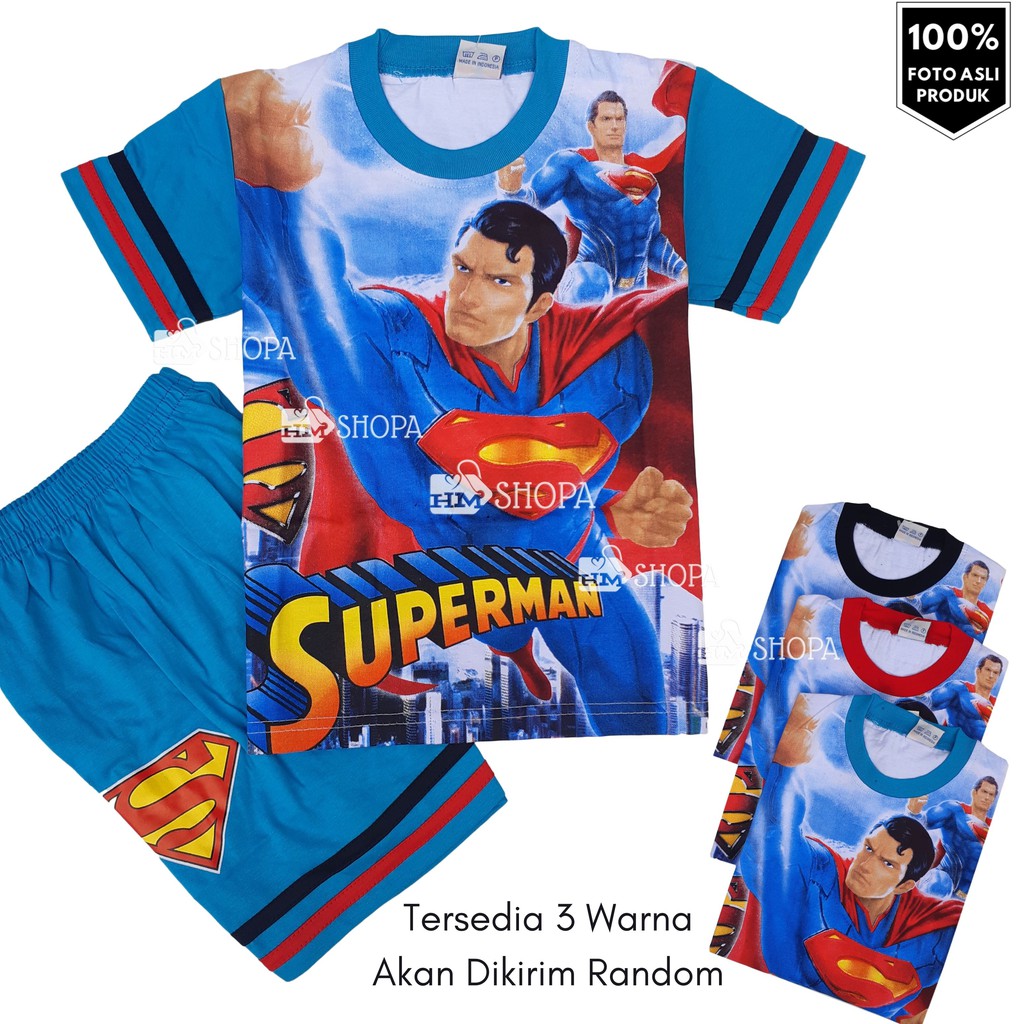 Baju setelan anak laki superhero superman fullprint umur 2-9 tahun | baju superman anak | HMshopa
