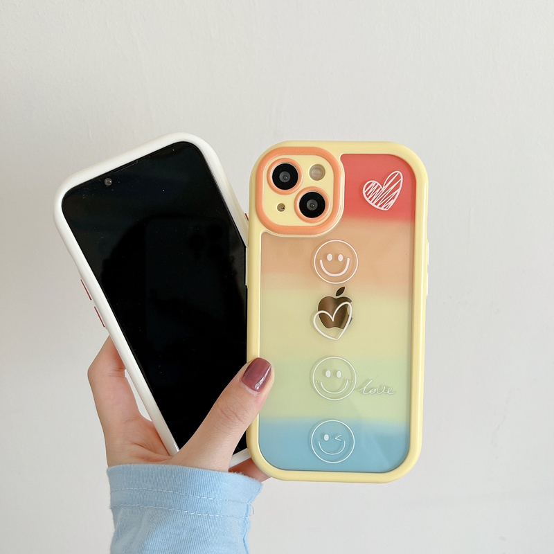 Soft Case Pelindung Kamera IPhone Xr Xs Max Ip Apple 11 12 13 Pro Max Motif Pelangi Senyum Untuk Wanita