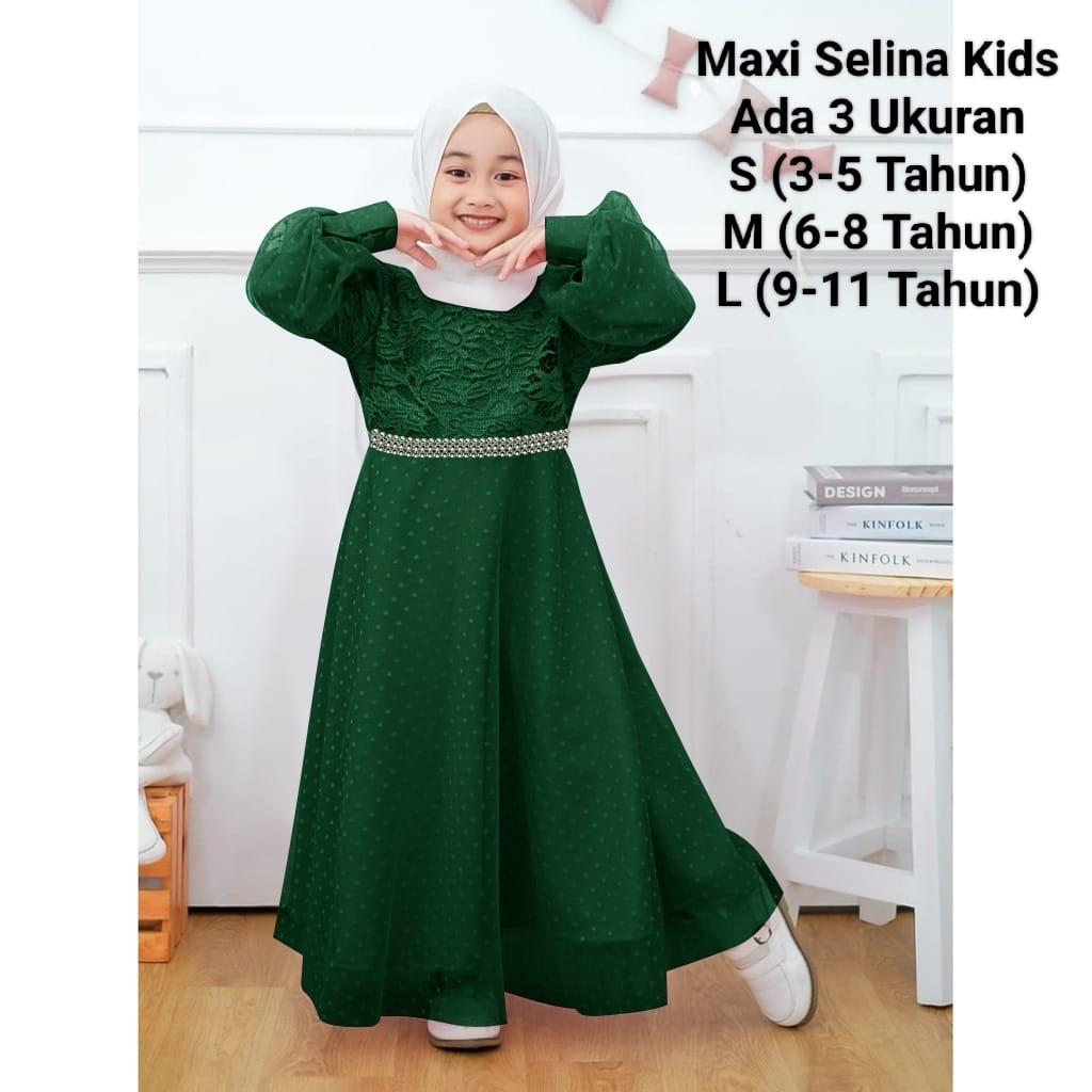 COD☑️PAKAIAN GAMIS ANAK TERBARU/MAXI SELINA KIDS/3 SIZE 3-5THN_6-8THN_9-11THN/MATT BROKAT KOMBIN TILLE DOT/PAKAIAN GAMIS ANAK MURAH/GOOD QUALITY