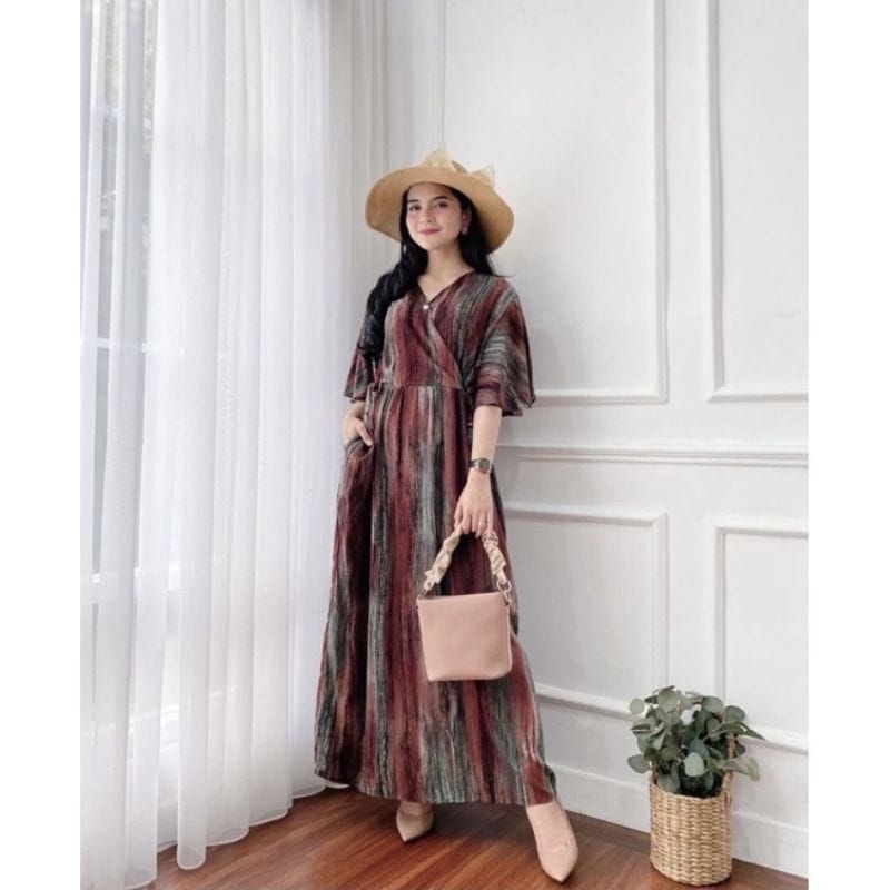 Best Seller Kareen Dress / Daster Kimono / Kimono Dress Busui / Dress Rayon Viscose Ori / Kimono Busui Tali Samping Kanan Kiri