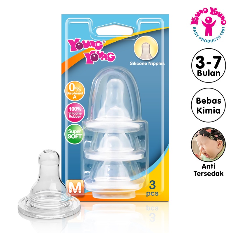 YOUNG YOUNG Dot Bayi Silikon 3 Pcs Ukuran S / M / L / XL Bebas Bahan Kimia Silicone Nipple IL-103-M
