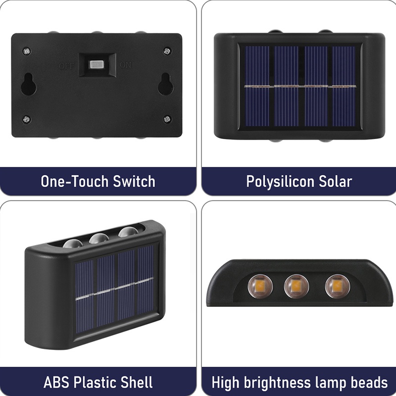 Lampu Dinding 6-LED Tenaga Surya Tahan Air Bahan Plastik ABS Untuk Dekorasi Rumah / Balkon