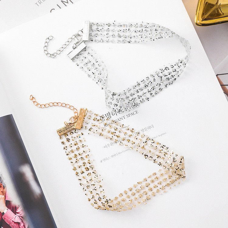 CH-06 kalung choker tali mutiara sequin transparan chocker jepang korea