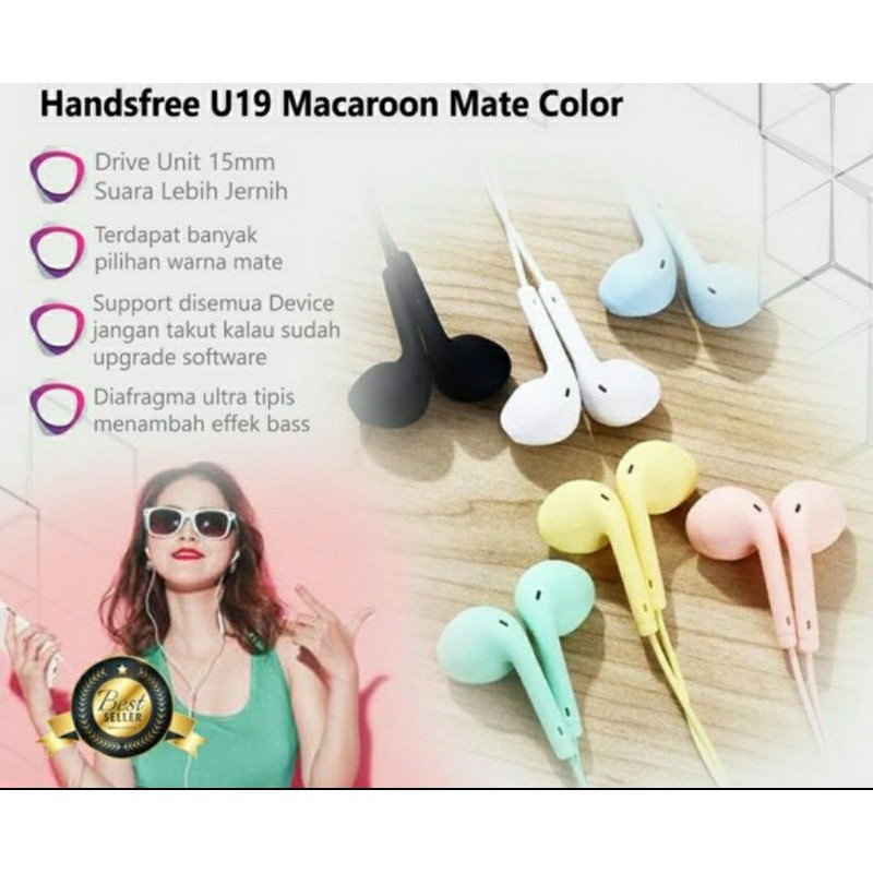 HEADSET MACARON U19 SUPER BASS - HANDSFREE MACARON U19 SUPER BASS JACK 3.5MM - BDC