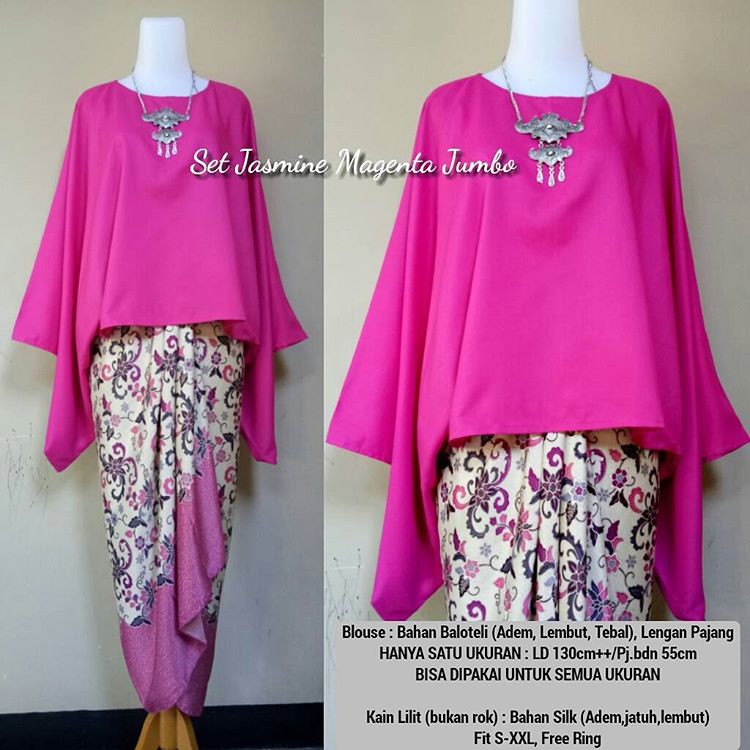 Setelan Kebaya Kutu Baru Batwing / Kebaya Kalong Magenta Jumbo