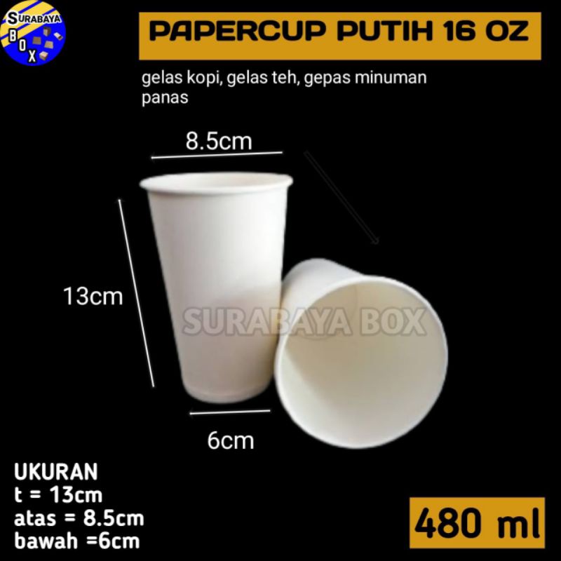 

50PCS GELAS PAPER CUP 16OZ KERTAS POLOS FOAM PUTIH HOT KOPI PANAS COFFE