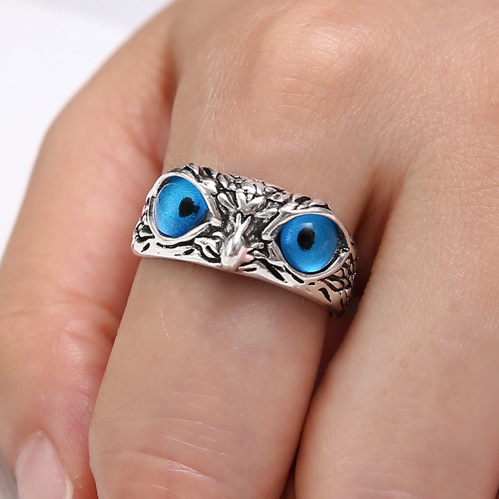 Cincin titanium burung hantu kristal cincin perak pria wanita ring silver