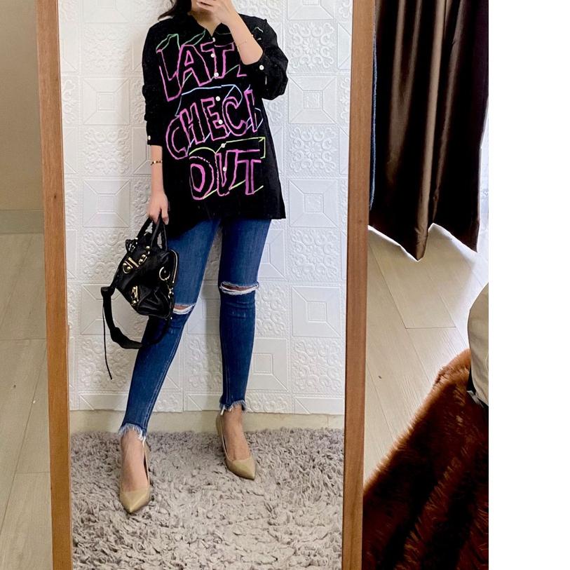 ✼ WS Belva shirt/tunik wanita motif post/Tunik katun post import/atasan wanita bahan katun import pr