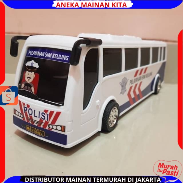 ( BISA COD ) PROMO mainan Mobil Bis Bus polisi panjang dan besar Plastik mainan anak laki laki / mobil SIM keliling bisa Pull and Go