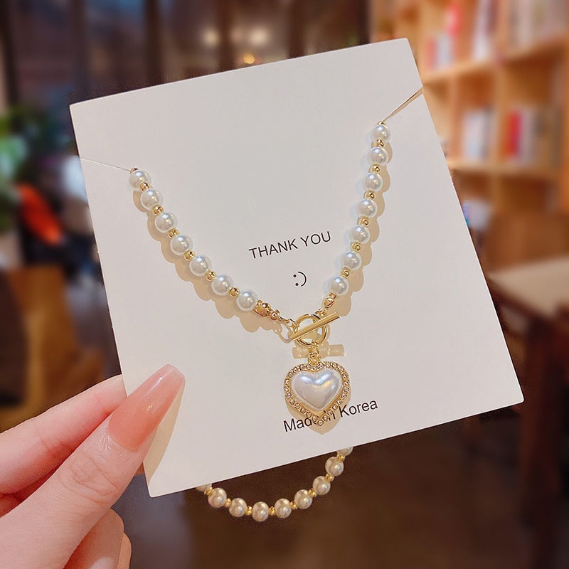 Kalung Choker Dengan Liontin Mutiara Bentuk Hati Untuk Wanita