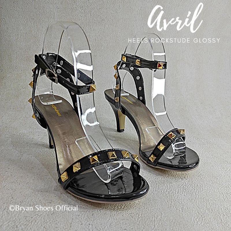 Bryan Avril Heels Tali Pesta 5cm 9cm RockStude Hak Runcing Bigsize Oversize Jumbo 36-40 41 42 43-Black 5cm