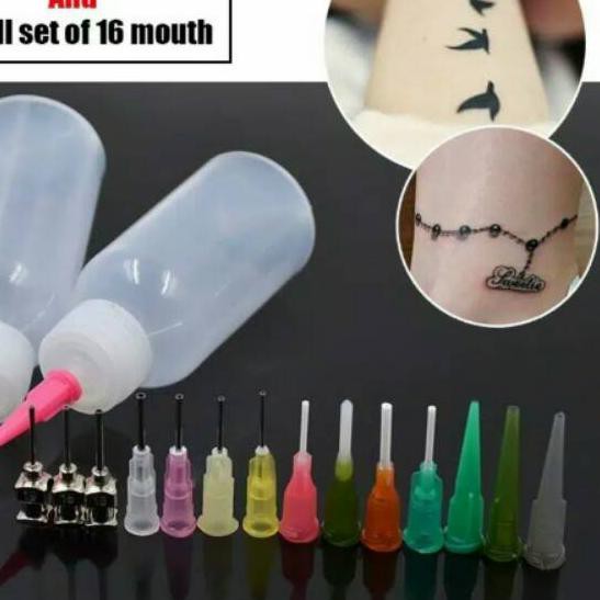 ◘ Botol henna 16jarum + 2botol uk.30ml aplikator henna ➦