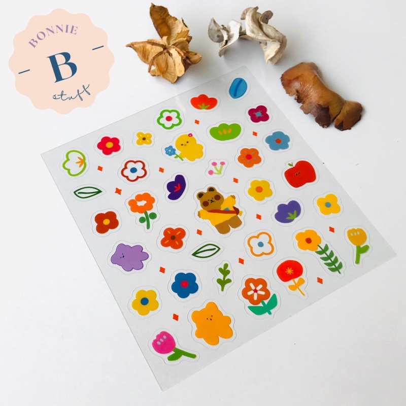 

Sticker Floral dan Bear Doodle/ Sticker lucu/ Sticker scrapbook/ Stiker timbul