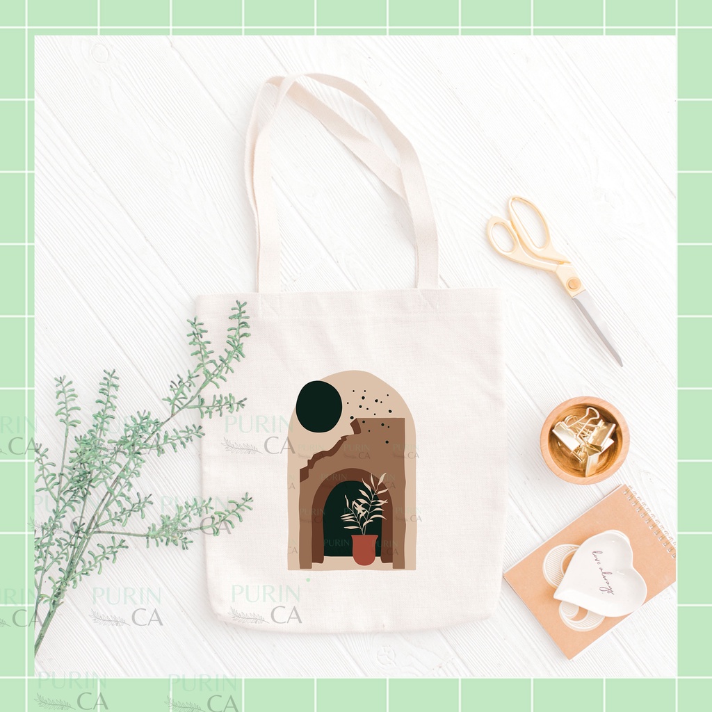 Tote bag Kanvas Aesthetic Gambar Flower Abstract