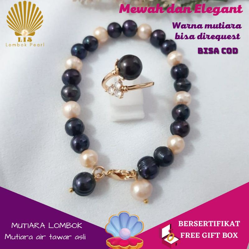 PROMO GELANG DAN CINCIN MUTIARA TAWAR ASLI LOMBOK MUTIARA HITAM PUTIH