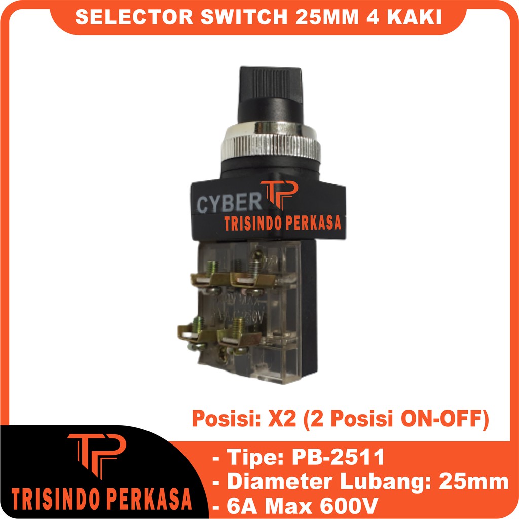 Selector Switch 2 posisi Stay-Put 25mm PB2511 4 kaki