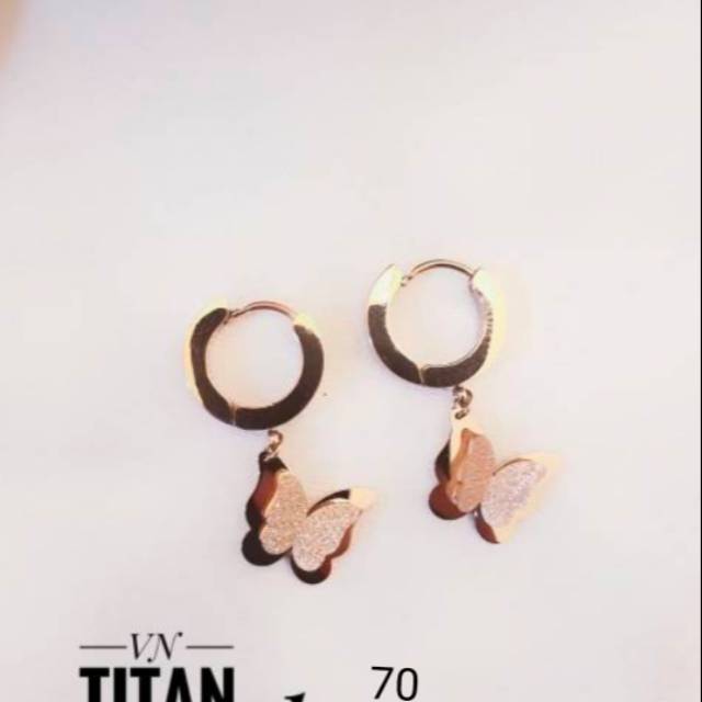 perhiasan set anting kupu kupu titanium