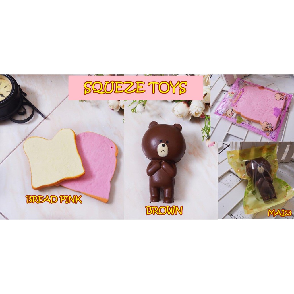 MAI23 SQUEZE TOYS BREAD PINK &amp; BROWN MINAN ANAK / SQUEESY SQUISY SQUESY SQUISI SQUEEZY