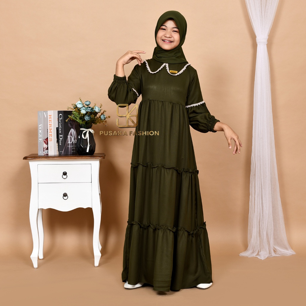 NAYLA kids gamis anak muslim perempuan tanggung long dress serut susun kid wanita anak usia 4 5 6 7 8 9 10 11 12 13 14 tahun warna putih tulang bw hitam lilac wardah dusty pink fashion muslim anak pesantren  ngaji manasik haji maulid nabi sekolah agama