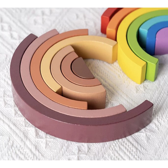 RAINBOW STACKER | Mainan montessori kayu rainbow block | Pelangi warna warni edukasi