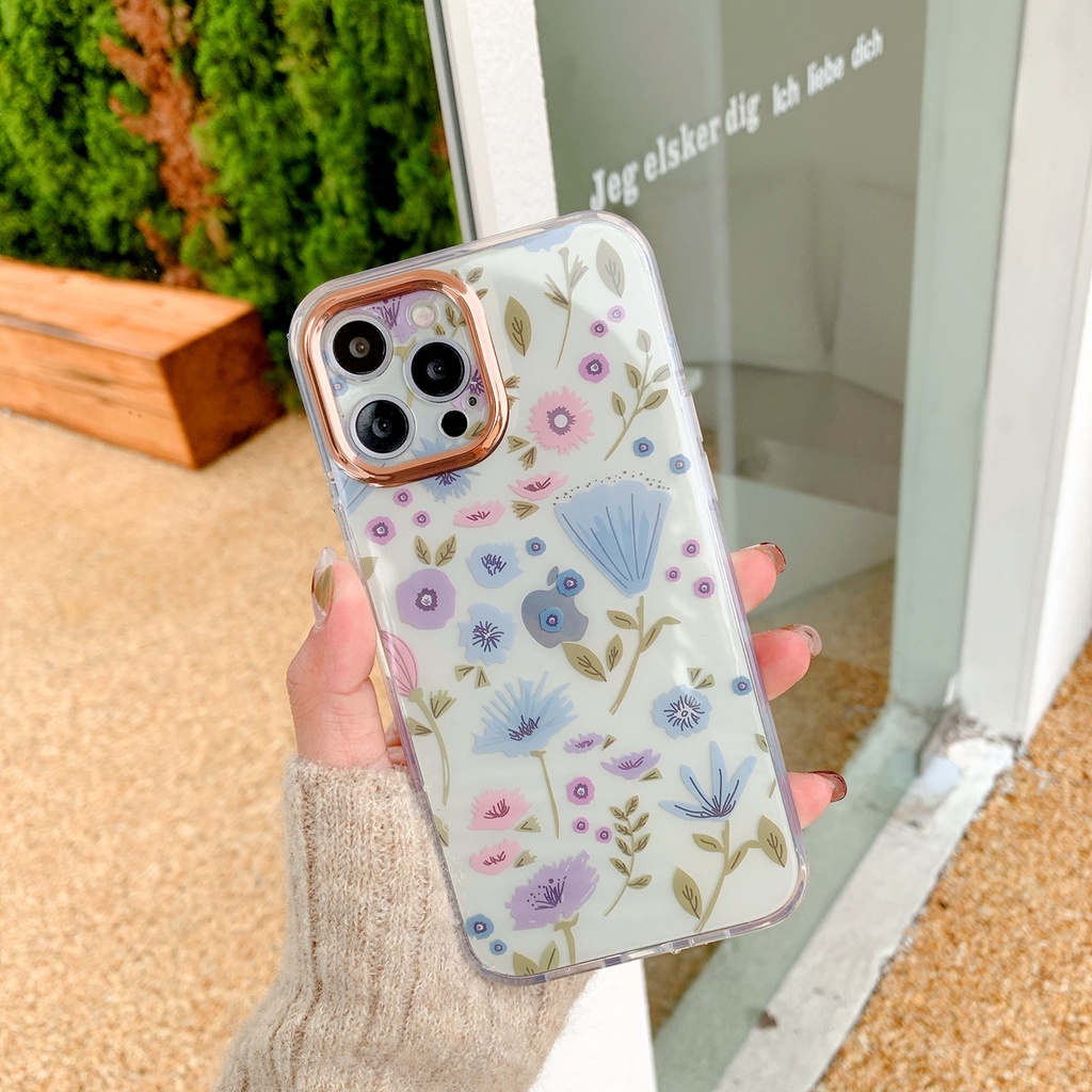 Casing Iphone 13 Pro Max 12 11 Pro Xs Max Xr X 7 + 8 + Motif Lukisan Bunga Dan Daun