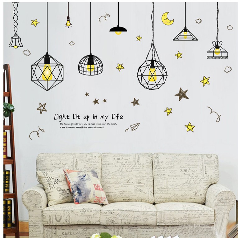 Reliza Wallsticker Lampu Gantung Hitam Hanging Black Lamp Stiker Dinding 7230