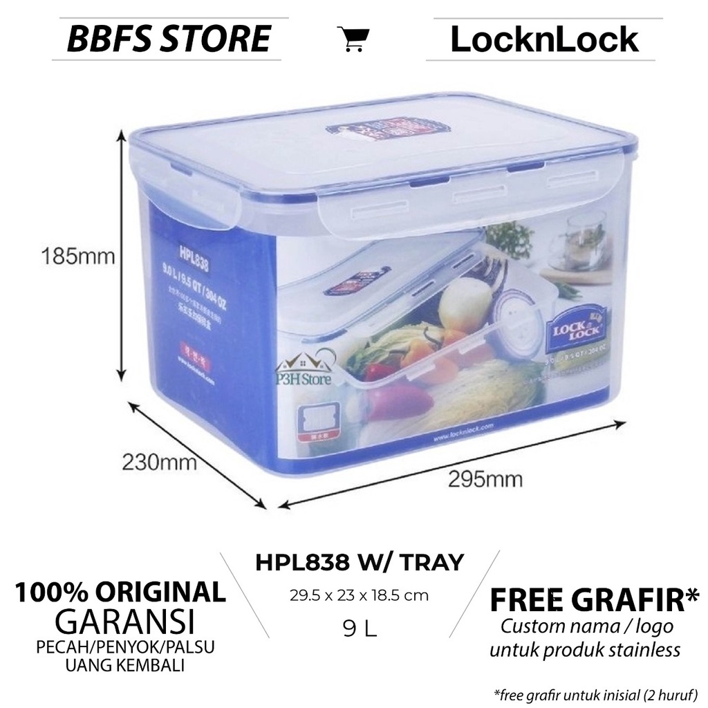 Lock n Lock Food Container HPL838 9L with Tray wadah makanan dengan peniris