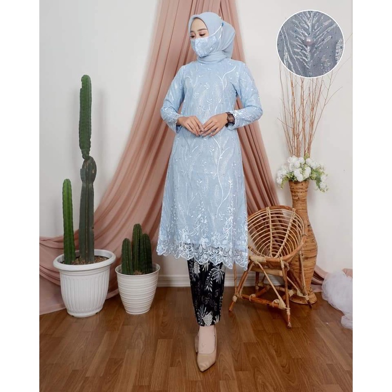 ADE&gt; SET KEBAYA TRADISIONAL MODERN / TUNIK TULLE BORDIR /BAJU TUNIK KEBAYA MODIS CANTIK OUTFIT PESTA