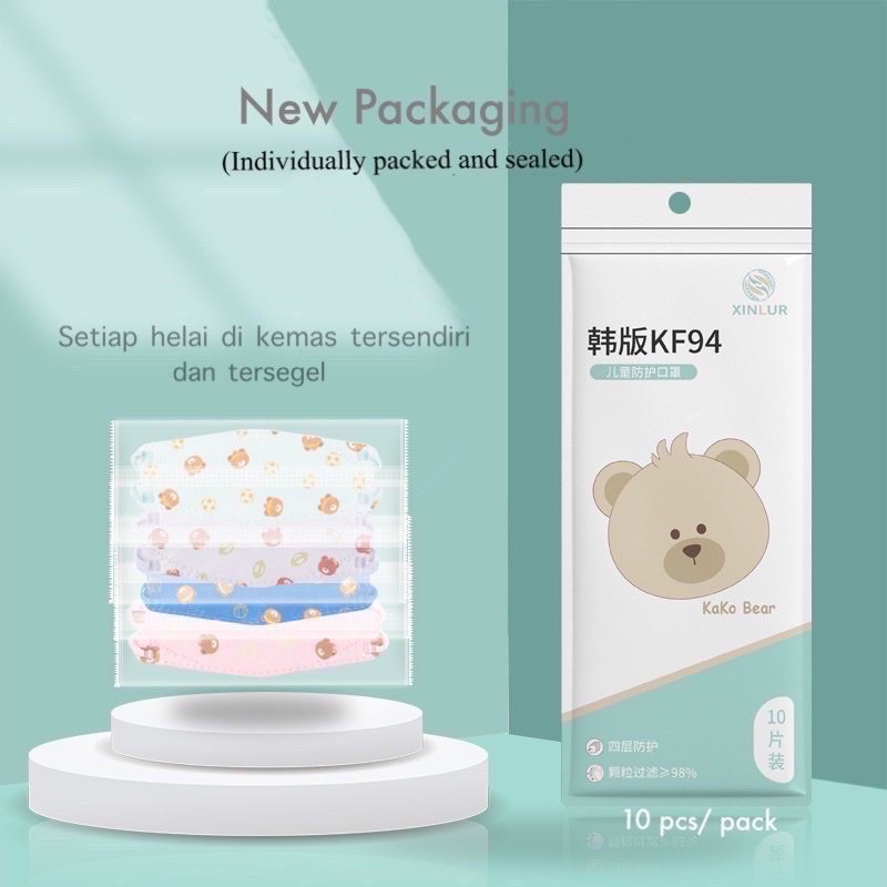 (INDIVIDUAL PACKAGING)-MASKER KF94 ANAK 3-12 TAHUN ISI 10PCS (PFE 99%)