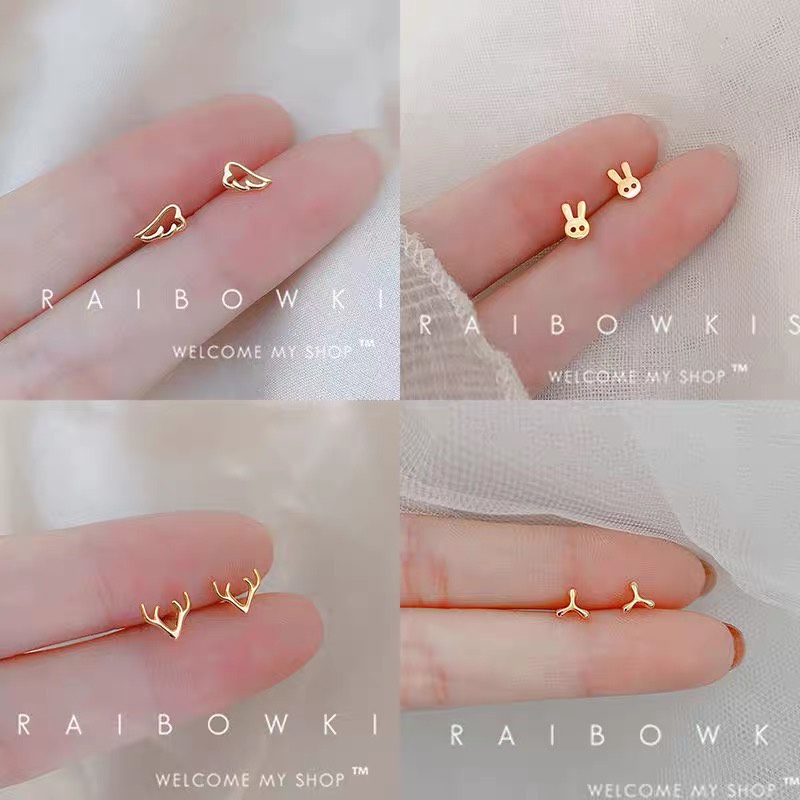 S925 Perak Jarum Mini Bunga Kupu-kupu Anting-Anting Anting-Anting Emas Kecil Sederhana