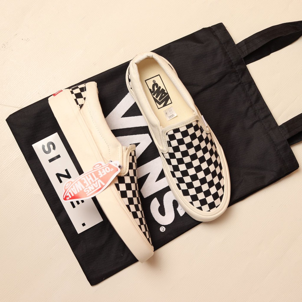 Paket 100% Import Vans Slip On Mono Checkerboard  + Tote Bag Vans