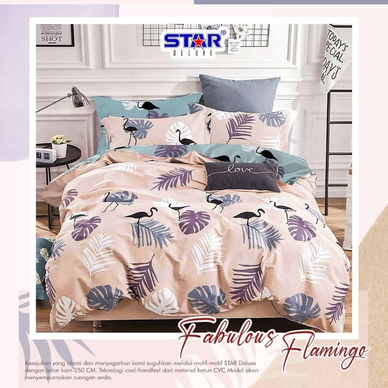 Sprei Set Premium Katun Star Motif Fabulous Flamingo | Sprei Flamingo | Sprei Aesthetic