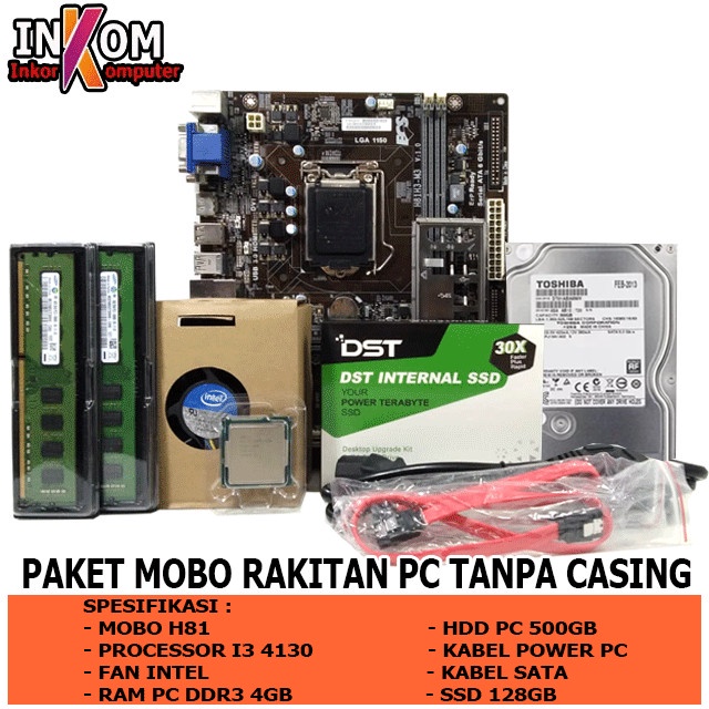 Mainboard Mobo 1150 Paket lengkap rakitan tanpa casing H81 i3 Haswell