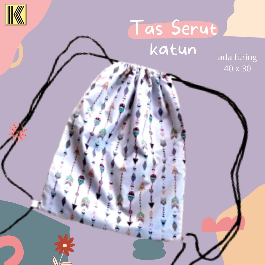 TAS SERUT MOTIF ABSTRAK BAHAN KAIN KATUN ADA FURING