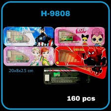 Tempat/Kotak pensil 2 susun kaleng dilengkapi  alat tulis (H-9808/ GP 015/ 628/ LPY99-1/ 99-8)/ 9517-2