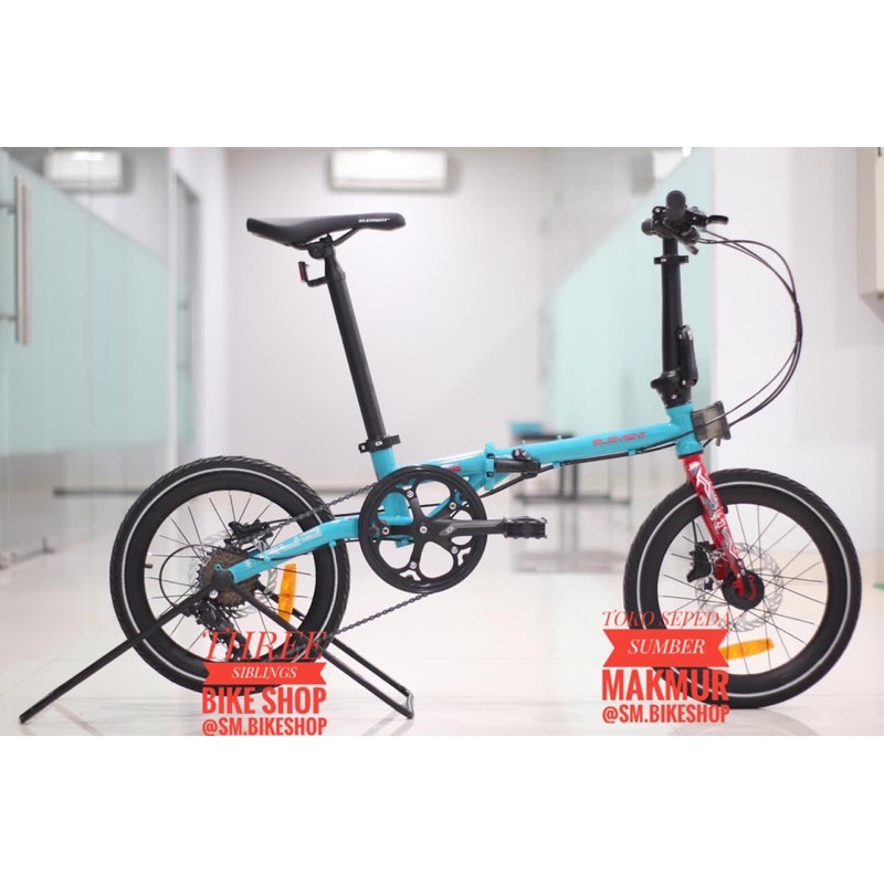 SEPEDA LIPAT ELEMENT TROY X8 16 INCH BLUE RED HYDRAULIC DISC BRAKE, 8 SPEED
