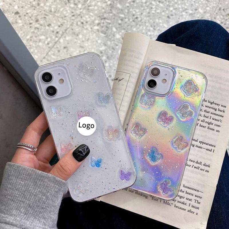 Soft Case TPU Transparan Glitter Kupu-Kupu Untuk iPhone 13 12 11 Pro MAX Mini X XS MAX XR SE 2022 2020 7 8 Plus