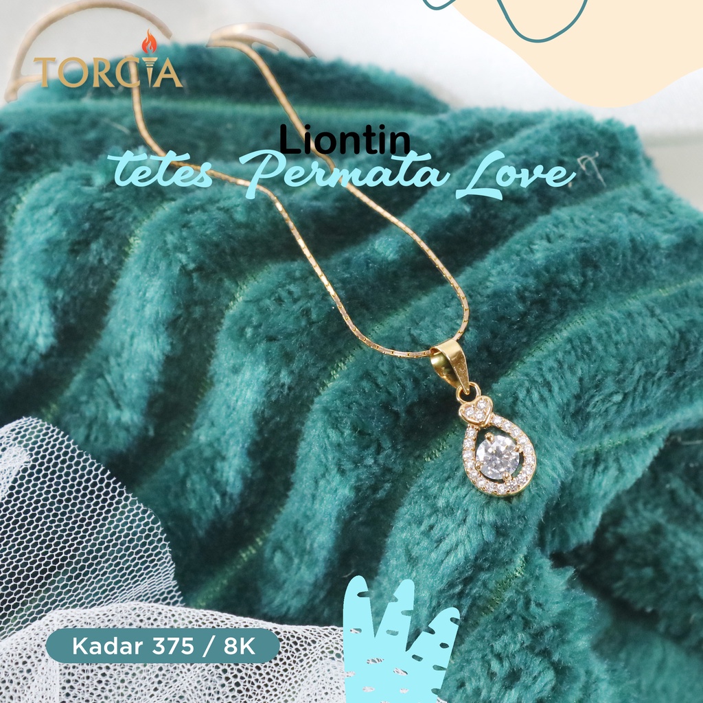 Kalung Liontin Emas Asli Tetes Permata Love Kadar 375 Torcia