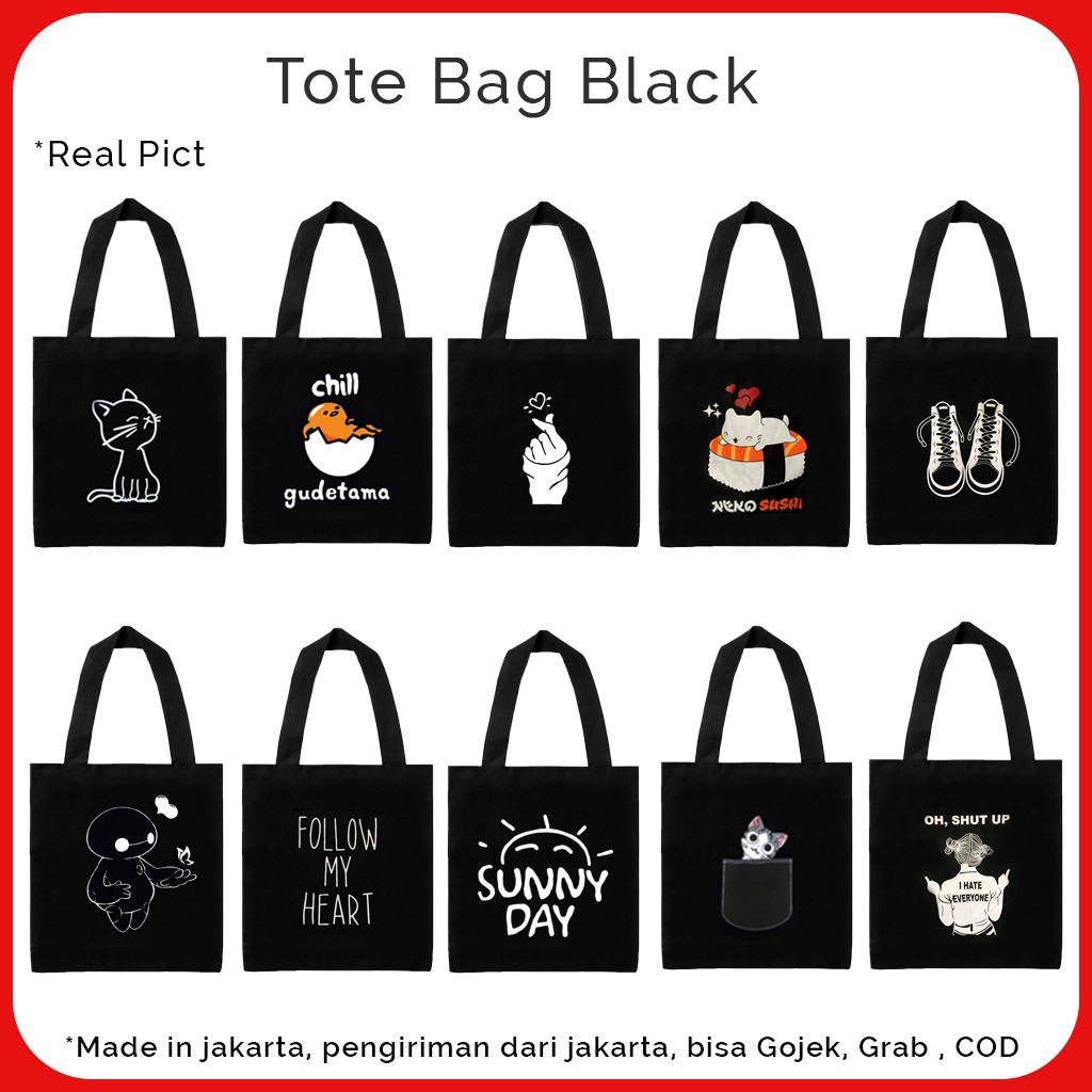 D003 TOTE BAG TAS FASHION Tas Kain Kanvas Tenteng Motif Kanvas Bag Tas Kain Karakter Motif 1