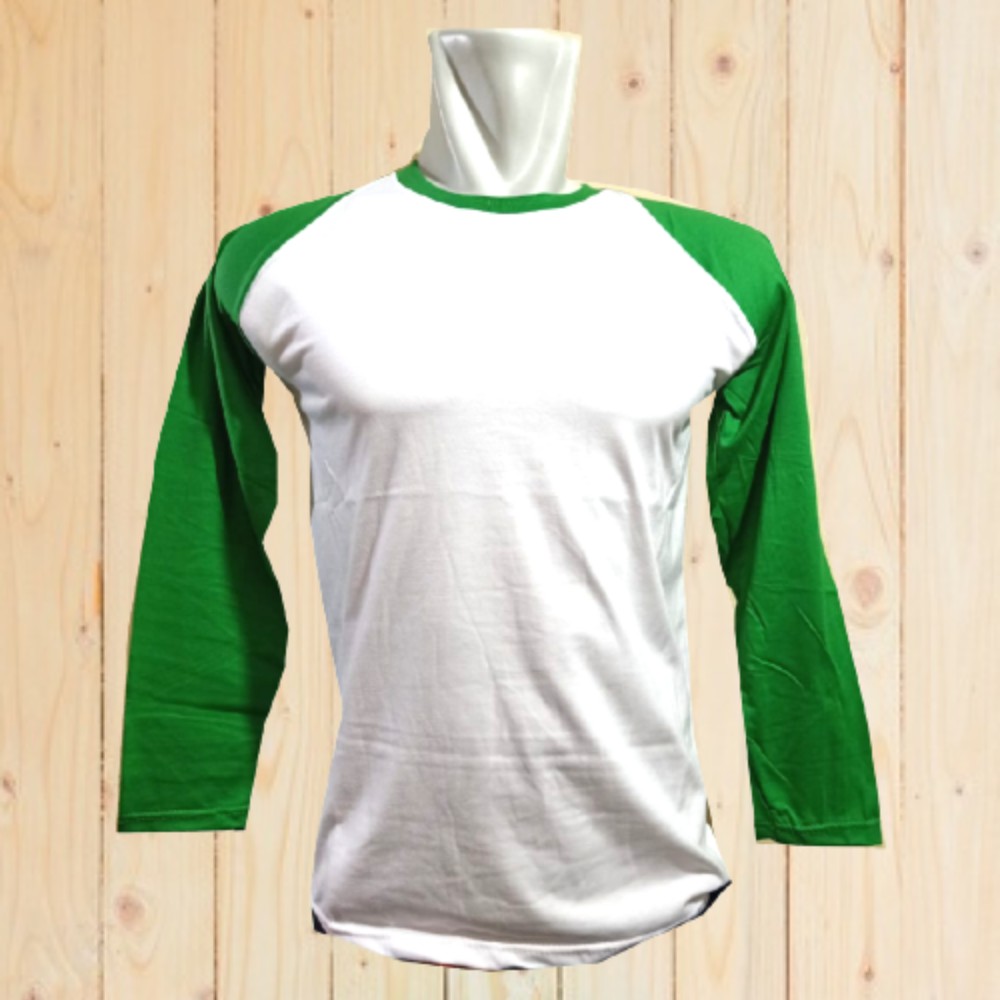 Baju Raglan Polos Putih (hijau) Pria/Wanita Lengan Panjang