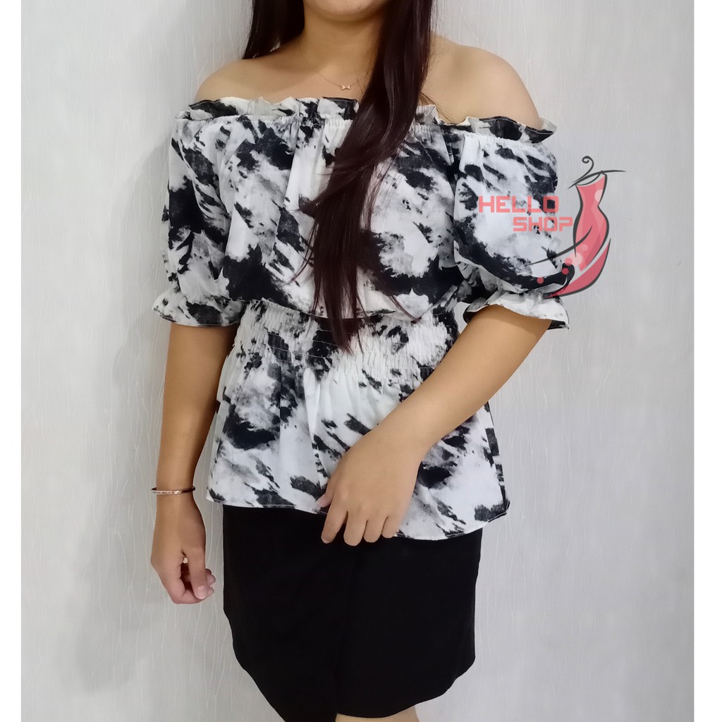 ATASAN WANITA SABRINA TIE DYE BLOUSE FASHION CEWEK BAJU KEKINIAN LENGAN PENDEK SABRINA TOP TIE DYE