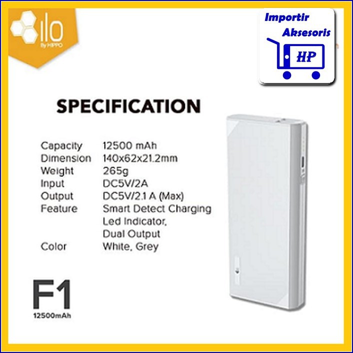 PowerBank Hippo iLo F1 12.500mAh Original PB021