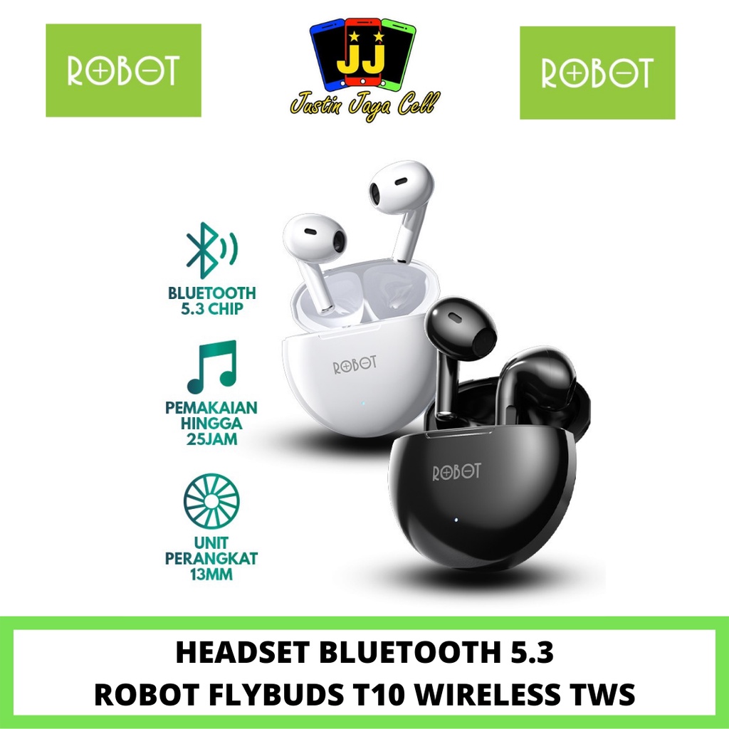 HEADSET BLUETOOTH ROBOT FLYBUDS T10 ORIGINAL TRUE WIRELESS BLUETOOTH 5.3