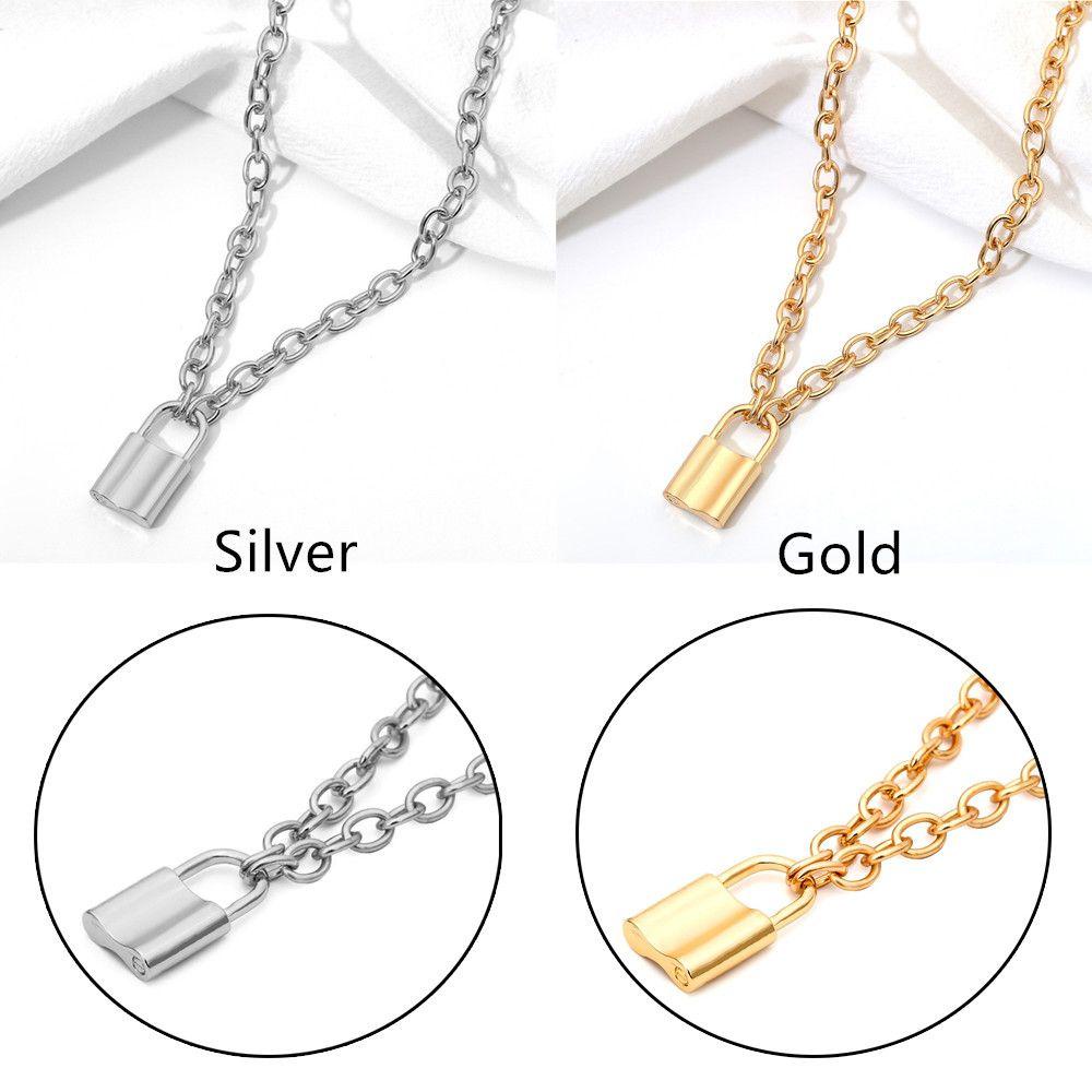 Kalung Rantai Panjang Liontin Gembok Bahan Stainless Steel Gaya Boho Untuk Wanita