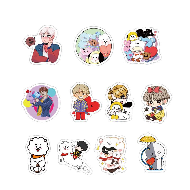 60Pcs Stiker  Decal Kpop BTS  Kartun bt21 untuk  Koper 