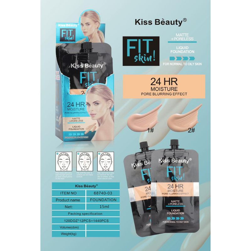 FIT SKIN FOUNDATION - KISS BEAUTY FIT ME SKIN FOUNDATION MATTE PORELESS NO.68740-03/SKIN FIT ROSE NUDE NO.68640