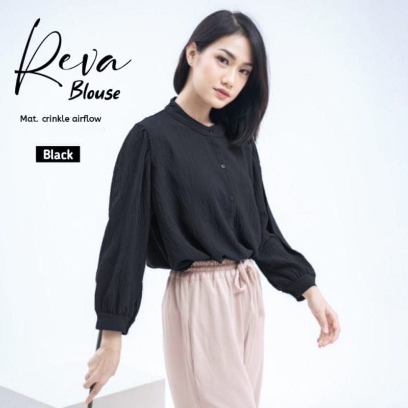 Reva Blouse Cringkle - Kemeja Blouse - Kemeja Polos - Atasan Wanita - Oneck Longsleeve