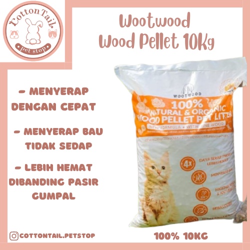 Wootwood pelet kayu 10kg / pasir kucing gumpal / pellet kayu Wootwood 10kg