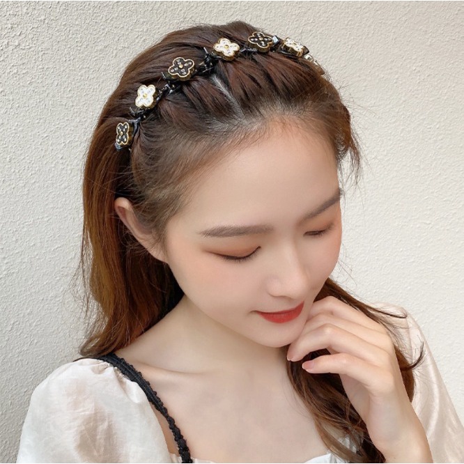 Bando Korea Bandana Wanita Black Retro Flower Aksesoris Rambut NJ141